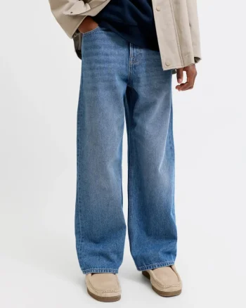 Jack & Jones Blugi baieti, DAVE, cu talie inalta si croiala Baggy Fit, Albastru inchis (SELECTATI MARIMEA: 128 cm)