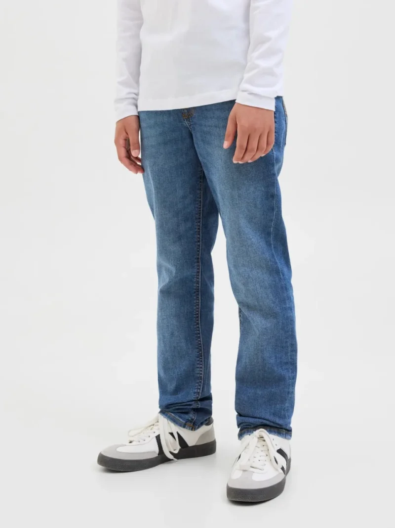 Jack & Jones Blugi baieti, Glenn, cu talie joasa si croiala Slim fit, Albastru inchis (SELECTATI MARIMEA: 134 cm)