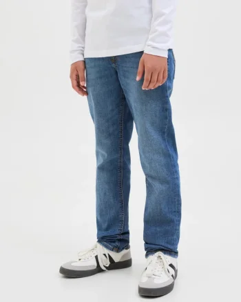 Jack & Jones Blugi baieti, Glenn, cu talie joasa si croiala Slim fit, Albastru inchis (SELECTATI MARIMEA: 134 cm)