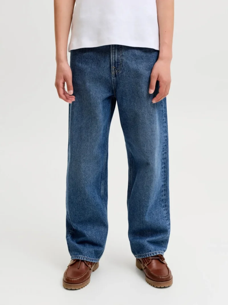 Jack & Jones Blugi baieti, ALEX, cu talie inalta si croiala Baggy fit, Albastru inchis (SELECTATI MARIMEA: 128 cm)
