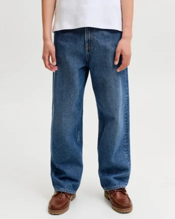 Jack & Jones Blugi baieti, ALEX, cu talie inalta si croiala Baggy fit, Albastru inchis (SELECTATI MARIMEA: 128 cm)