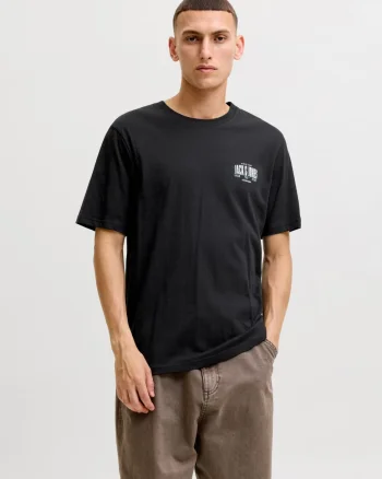 Jack & Jones Tricou barbati la baza gatului, din bumbac, Regular Fit, JJAERO, Negru (SELECTATI MARIMEA: S)
