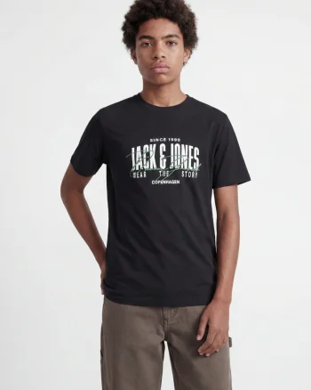 Jack & Jones Tricou la baza gatului baieti, din bumbac, Regular fit, Negru (SELECTATI MARIMEA: 140 cm)