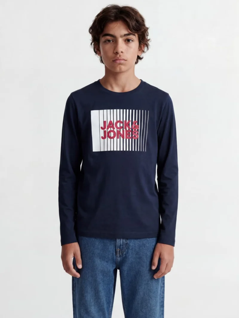 Jack & Jones Tricou baieti la baza gatului, cu maneca lunga, din bumbac organic, Regular fit, Bleumarin inchis (SELECTATI MARIMEA: 152 cm)