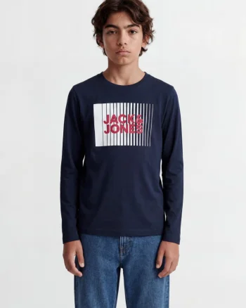 Jack & Jones Tricou baieti la baza gatului, cu maneca lunga, din bumbac organic, Regular fit, Bleumarin inchis (SELECTATI MARIMEA: 152 cm)