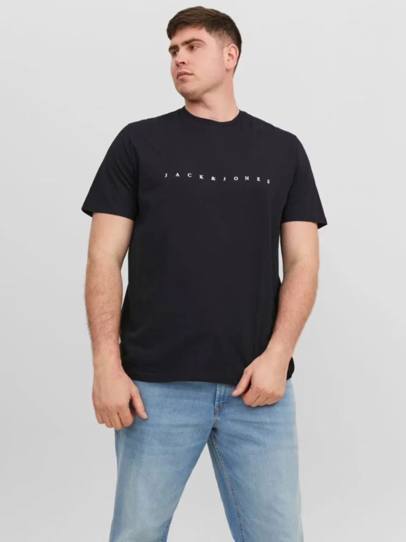 Jack & Jones Plus Tricou cu logo, barbati big sizes, din bumbac organic, Standard Fit, Negru (SELECTATI MARIMEA: 4XL)