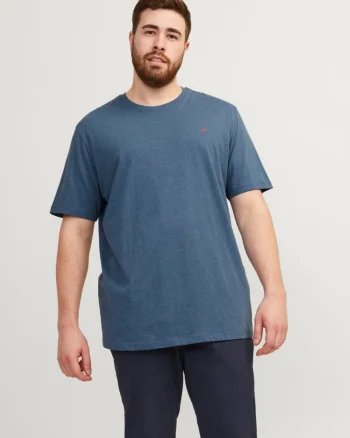Jack & Jones Plus Tricou barbati big sizes, din bumbac organic, Standard Fit, PAULOS, Albastru inchis (SELECTATI MARIMEA: 3XL)