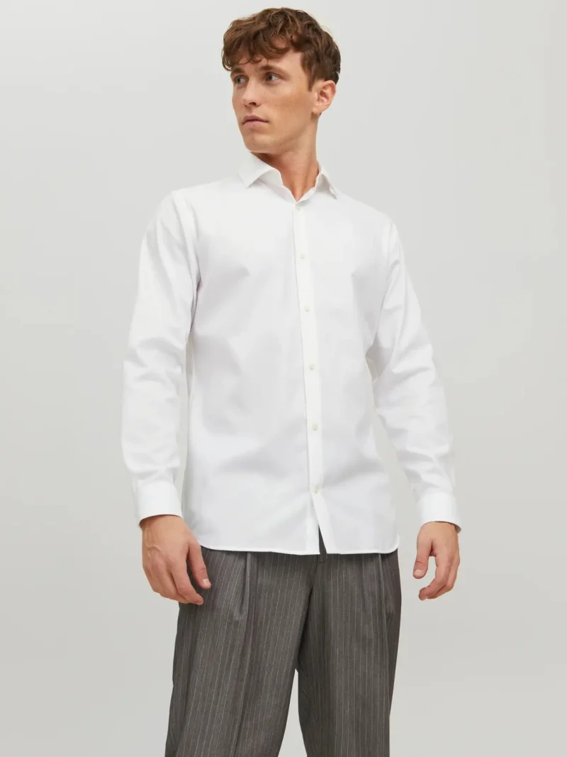 Jack & Jones Camasa barbati non-iron, din bumbac organic, Slim Fit, JPRBLAPARKER, Alb (SELECTATI MARIMEA: S)