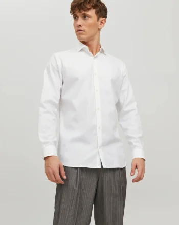 Jack & Jones Camasa barbati non-iron, din bumbac organic, Slim Fit, JPRBLAPARKER, Alb (SELECTATI MARIMEA: S)