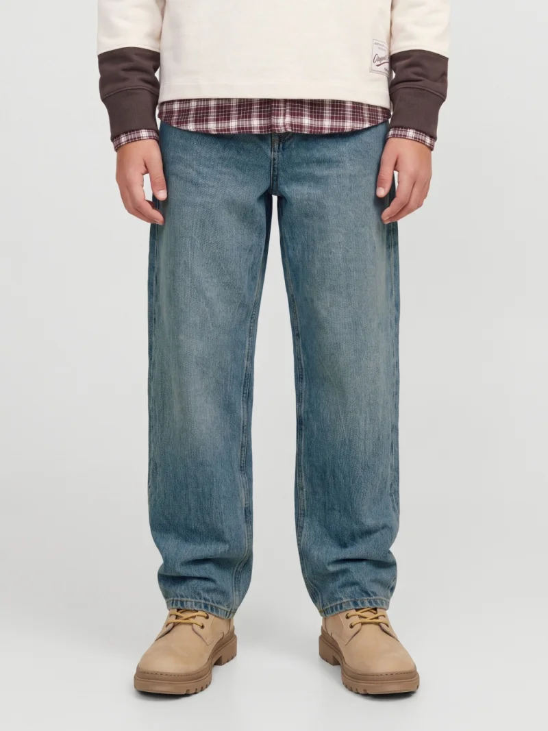Jack & Jones Blugi baieti, ALEX cu talie inalta si croiala Baggy Fit, Albastru (SELECTATI MARIMEA: 140 cm)