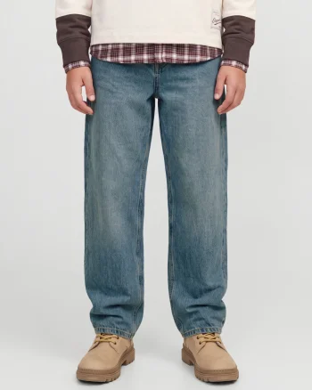 Jack & Jones Blugi baieti, ALEX cu talie inalta si croiala Baggy Fit, Albastru (SELECTATI MARIMEA: 140 cm)