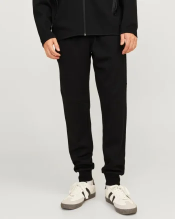 Jack & Jones Pantaloni de trening barbati, cu talie medie, Slim fit, JPSTWILL FUSION, Negru (SELECTATI MARIMEA: XS)