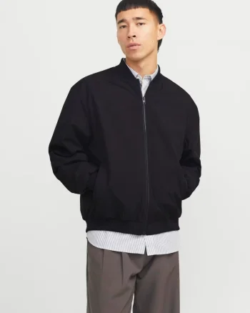 Jack & Jones, Jacheta bomber, barbati, cu buzunare oblice fara fermoar, Negru (SELECTATI MARIMEA: S)