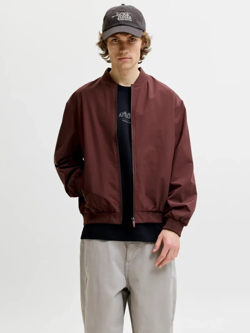Jack & Jones, Jacheta bomber, barbati, cu buzunare oblice fara fermoar, Visiniu (SELECTATI MARIMEA: S)