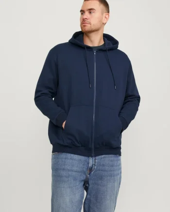 Jack & Jones Plus Hanorac cu fermoar, barbati big sizes, Relaxed Fit, JJEBRADLEY, Bleumarin inchis (SELECTATI MARIMEA: 4XL)