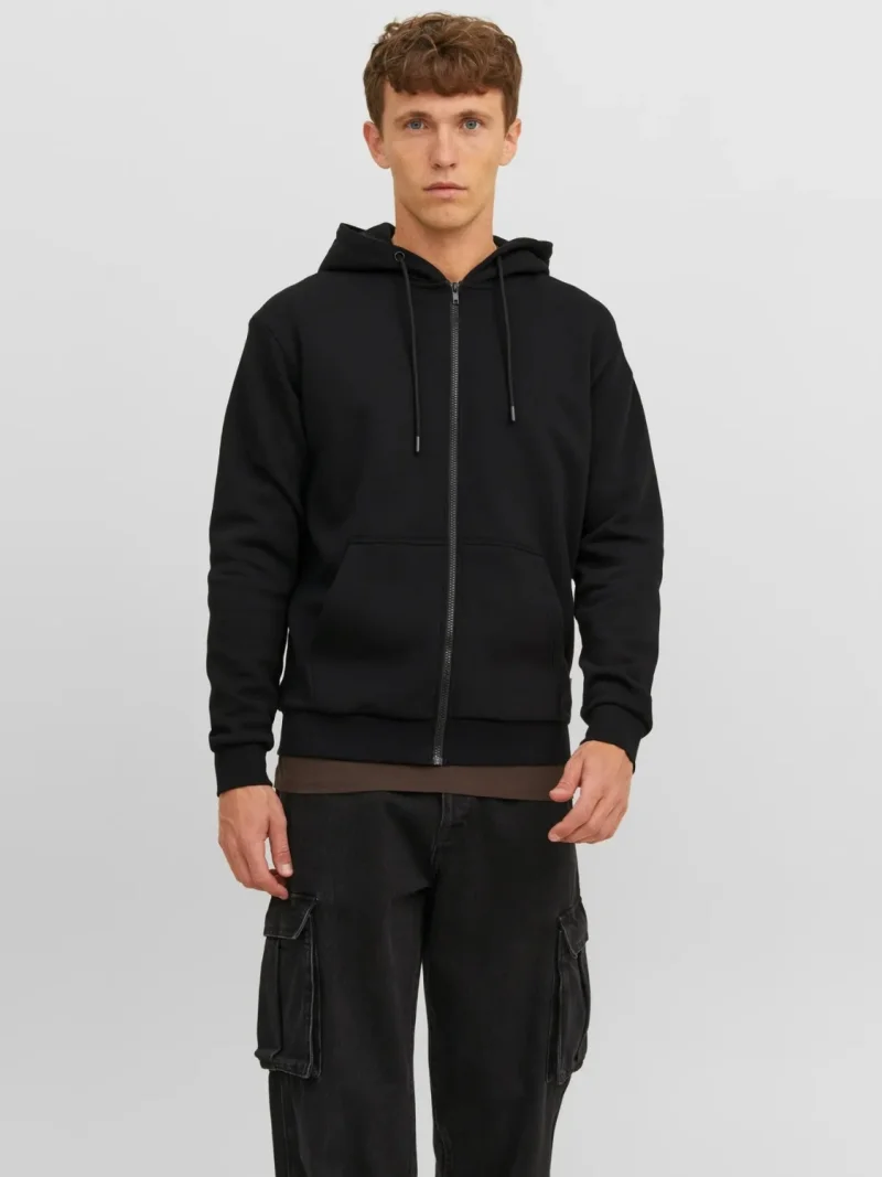 Jack & Jones Hanorac barbati, cu fermoar si gluga, Regular fit, JJEBRADLEY, Negru (SELECTATI MARIMEA: S)