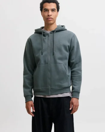 Jack & Jones Hanorac barbati, cu fermoar si gluga, Regular fit, JJEBRADLEY, Gri albastrui (SELECTATI MARIMEA: M)