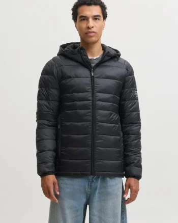Jack & Jones Jacheta matlasata, barbati, cu gluga, Regular fit, JJEKINGSLEY, Negru (SELECTATI MARIMEA: S)
