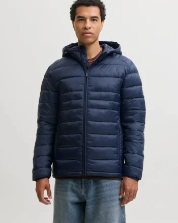 Jack & Jones Jacheta matlasata, barbati, cu gluga, Regular fit, JJEKINGSLEY, Bleumarin inchis (SELECTATI MARIMEA: S)