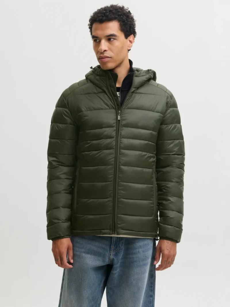 Jack & Jones Jacheta matlasata, barbati, cu gluga, Regular fit, JJEKINGSLEY, Verde inchis (SELECTATI MARIMEA: S)