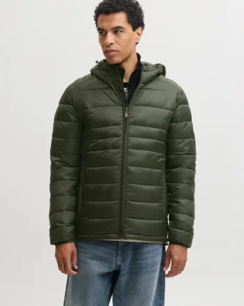 Jack & Jones Jacheta matlasata, barbati, cu gluga, Regular fit, JJEKINGSLEY, Verde inchis (SELECTATI MARIMEA: S)