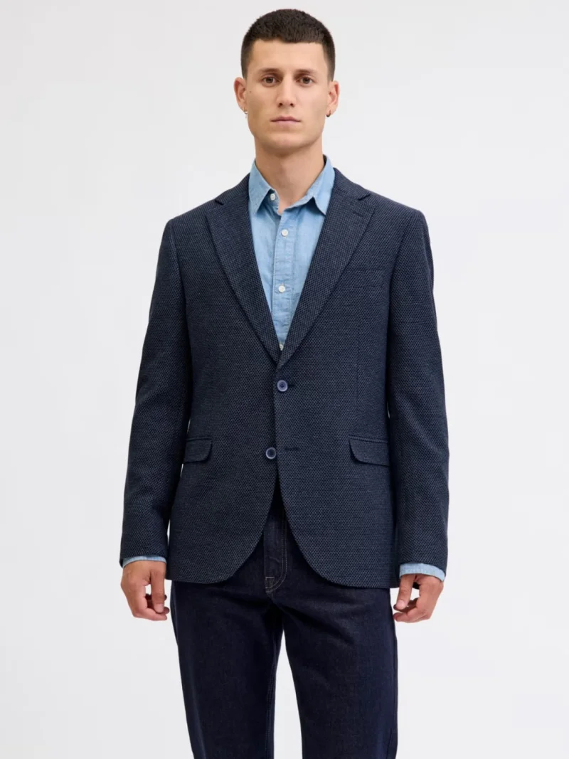 Jack & Jones Sacou elegant barbati, cu textura de fagure, Slim fit, JPRBLAENZO, Bleumarin inchis (SELECTATI MARIMEA: 50)