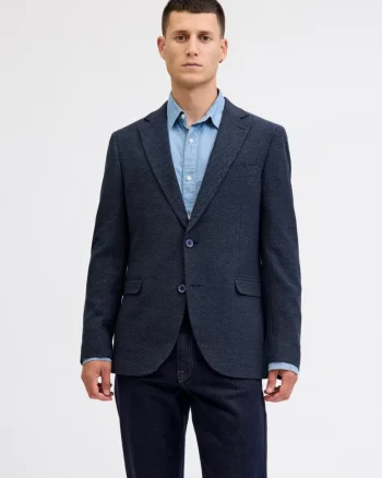 Jack & Jones Sacou elegant barbati, cu textura de fagure, Slim fit, JPRBLAENZO, Bleumarin inchis (SELECTATI MARIMEA: 50)