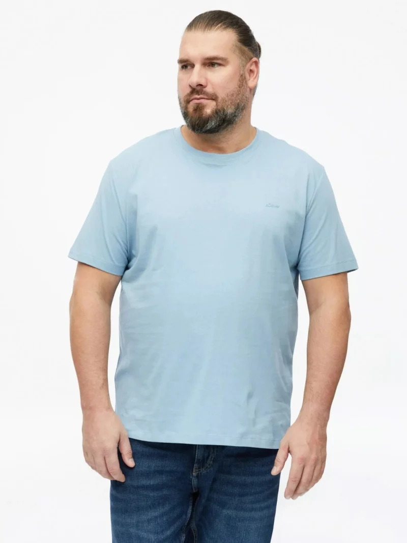 s.Oliver Big Sizes Tricou cu decolteu la baza gatului, barbati big sizes, din bumbac, Regular fit, Albastru (SELECTATI MARIMEA: 2XL)