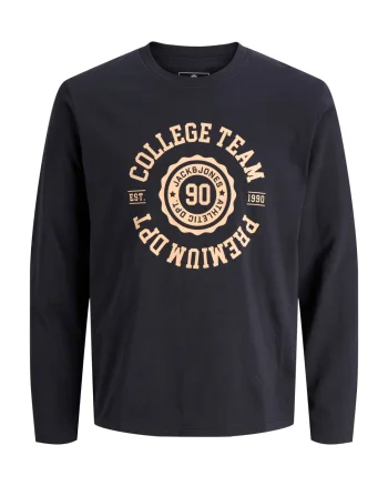 Jack & Jones Tricou baieti, cu maneca lunga, la baza gatului din bumbac organic, Regular fit, Bleumarin inchis (SELECTATI MARIMEA: 140 cm)