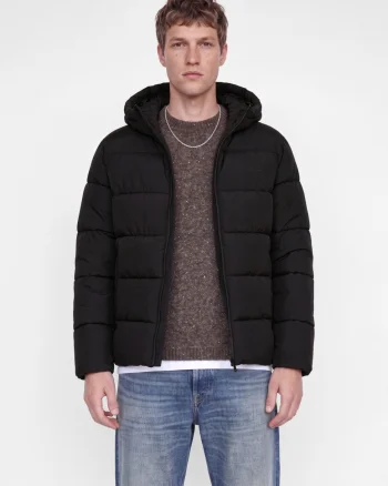 Jack & Jones Geaca barbati, PUFFER, cu gluga, Regular fit, JJEFREDDIE, Negru (SELECTATI MARIMEA: S)