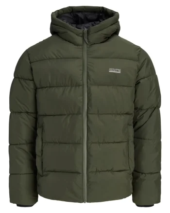 Jack & Jones Geaca barbati, PUFFER, cu gluga, Regular fit, JJEFREDDIE, Verde inchis (SELECTATI MARIMEA: S)