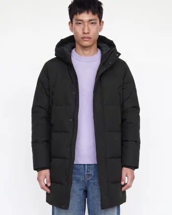 Jack & Jones Geaca lunga barbati, PUFFER, cu gluga, Regular fit, JJEBECKS, Negru (SELECTATI MARIMEA: S)