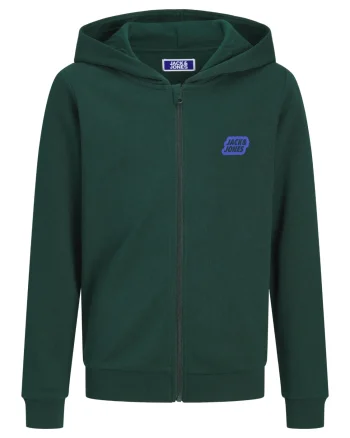 Jack & Jones Hanorac baieti cu gluga si fermoar, Regular Fit, JJAMI, Verde inchis (SELECTATI MARIMEA: 152 cm)
