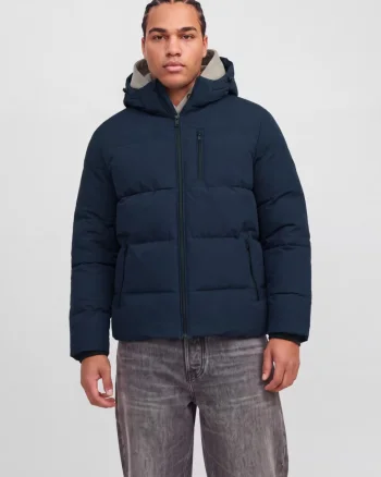 Jack & Jones Plus Geaca barbati big sizes, PUFFER, cu gluga, JJEBECKS, Bleumarin inchis (SELECTATI MARIMEA: 7XL)