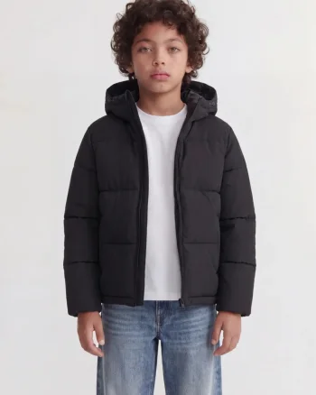 Jack & Jones Geaca baieti, PUFFER, cu gluga, Regular fit, JJGALAXY, Negru (SELECTATI MARIMEA: 128 cm)