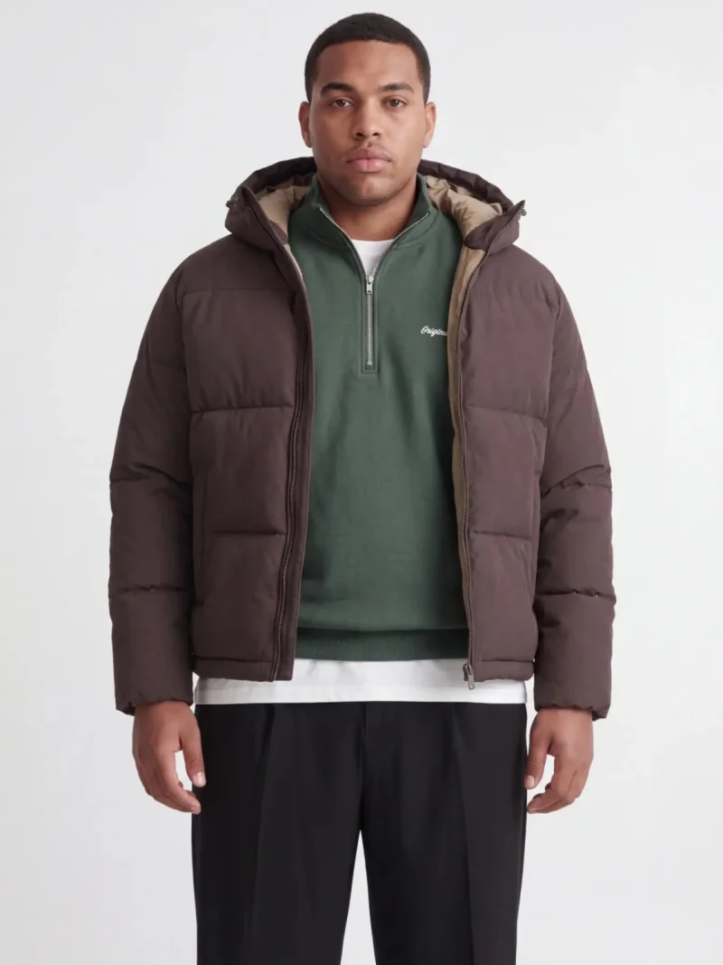 Jack & Jones Plus Geaca barbati big sizes, cu gluga, Regular fit, JJGALAXY, Maro inchis (SELECTATI MARIMEA: 3XL)