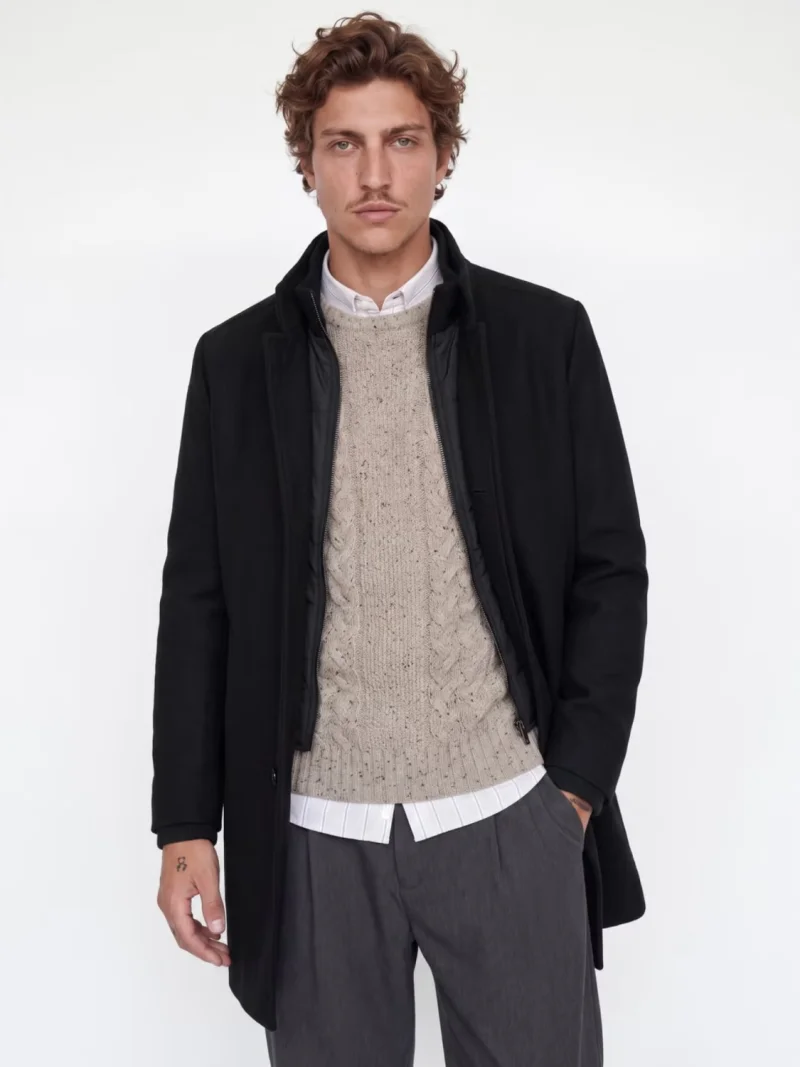 Jack & Jones Palton barbati din amestec de lana, cu dubla inchidere, Bleumarin inchis (SELECTATI MARIMEA: S)