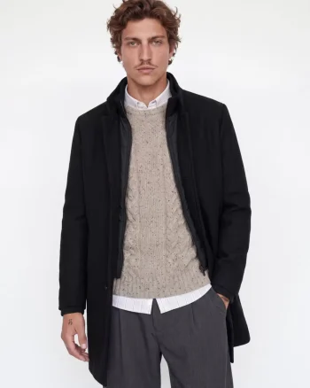 Jack & Jones Palton barbati din amestec de lana, cu dubla inchidere, Bleumarin inchis (SELECTATI MARIMEA: S)