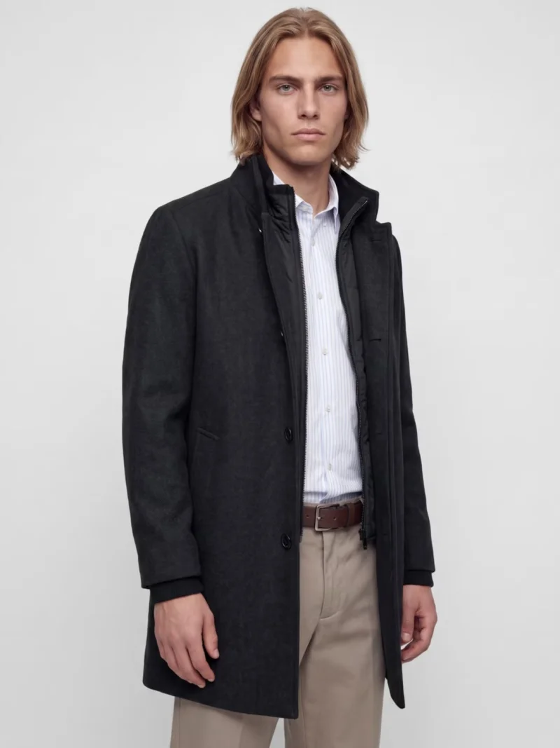 Jack & Jones Palton barbati din amestec de lana, cu dubla inchidere, Negru (SELECTATI MARIMEA: S)