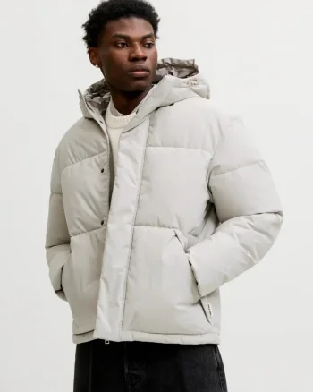 Jack & Jones Geaca barbati, PUFFER, cu gluga, JJESOHO, Bej deschis (SELECTATI MARIMEA: S)