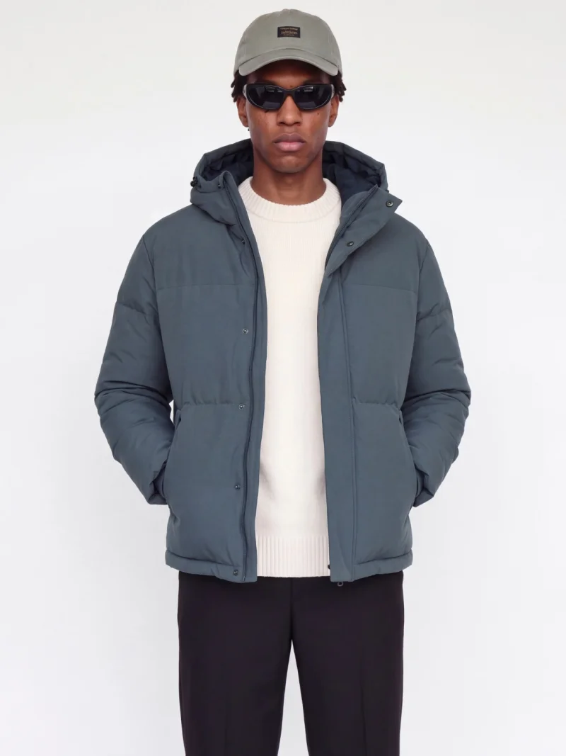 Jack & Jones Geaca barbati, PUFFER, cu gluga, JJESOHO, Gri albastrui (SELECTATI MARIMEA: S)