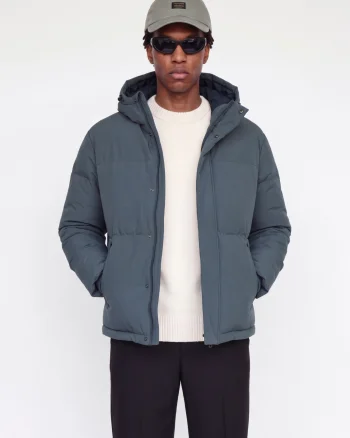Jack & Jones Geaca barbati, PUFFER, cu gluga, JJESOHO, Gri albastrui (SELECTATI MARIMEA: S)