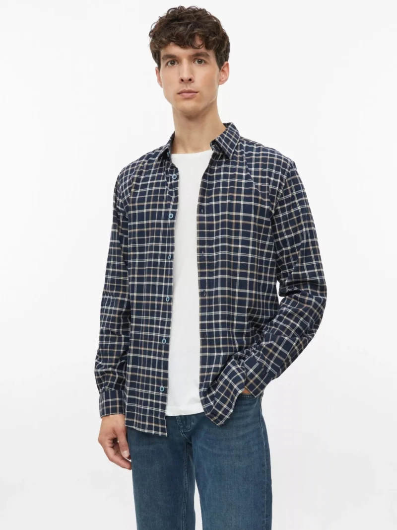 s.Oliver Camasa barbati, in carouri, din amestec de bumbac, Slim fit, Bleumarin inchis (SELECTATI MARIMEA: S)
