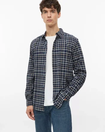 s.Oliver Camasa barbati, in carouri, din amestec de bumbac, Slim fit, Bleumarin inchis (SELECTATI MARIMEA: S)