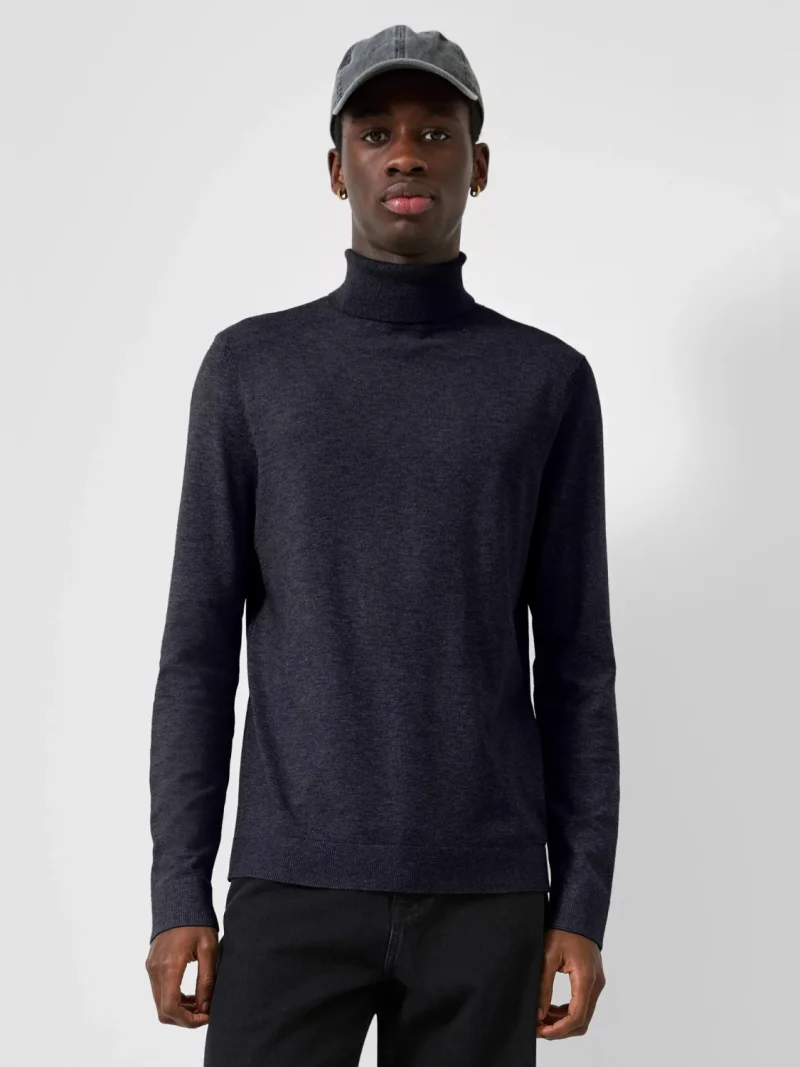 Q/S by s.Oliver Pulover barbati cu guler inalt, tricotat fin, Slim fit, Bleumarin inchis (SELECTATI MARIMEA: S)