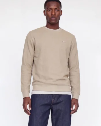 Jack & Jones Pulover barbati din bumbac organic, decolteu la baza gatului, Regular Fit, JPRBLUALVES, Bej (SELECTATI MARIMEA: M)