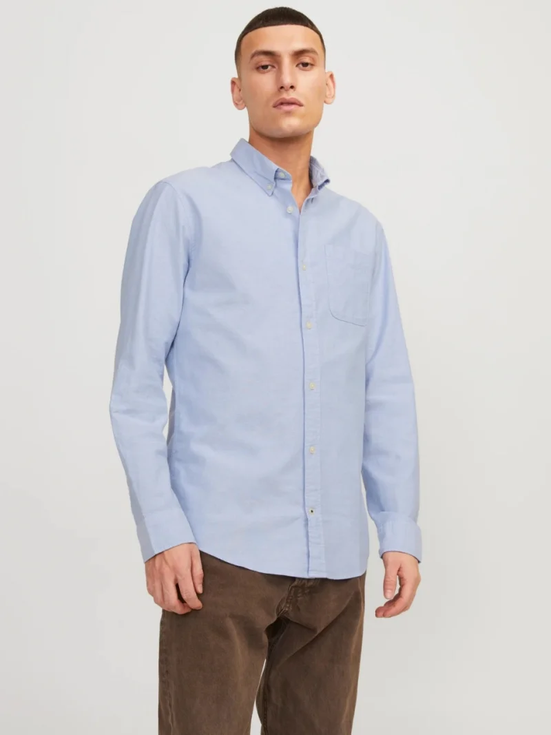 Jack & Jones Camasa barbati, Casual cu croiala Slim Fit, din bumbac, Albastru deschis (SELECTATI MARIMEA: XS)