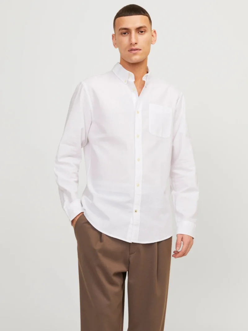 Jack & Jones Camasa barbati, Casual cu croiala Slim Fit, din bumbac, Alb (SELECTATI MARIMEA: XS)