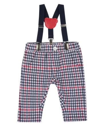 Pantaloni copii Chicco cadrilati cu bretele, alb cu rosu, 24699-67MFCO