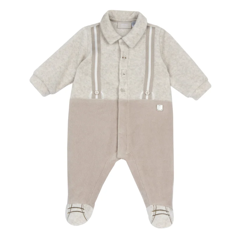 Salopeta bebelusi Chicco din velur, Bej cu model, 00372-69MFCI